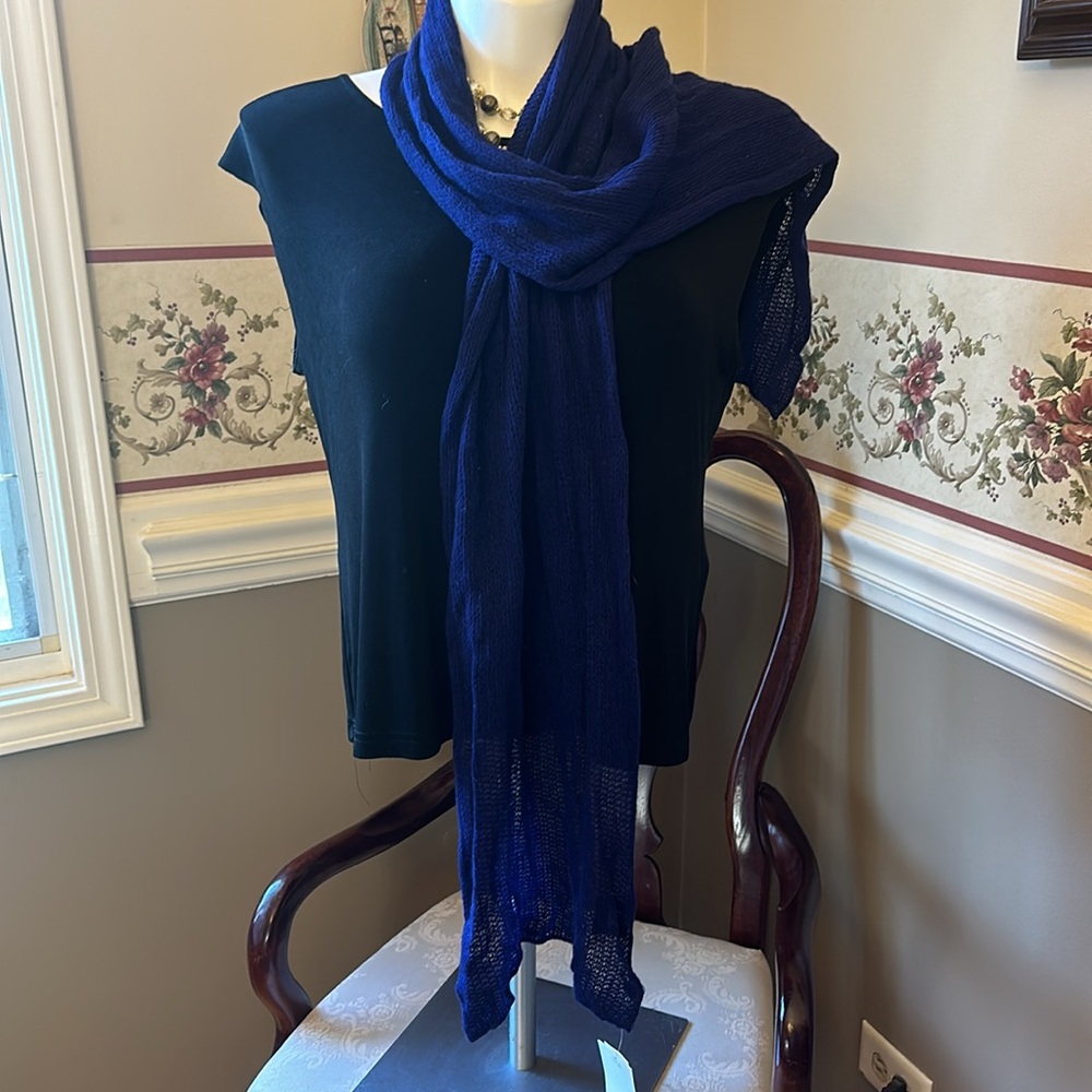NWT Eileen Fisher royal blue Italian knit wool/cashmere blend scarf - Picture 3 of 10